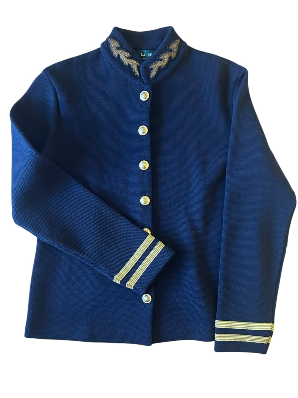 ⭐️NEW Vintage Ralph Lauren Navy Blue Merino Wool Military Sweater Jacket Size L